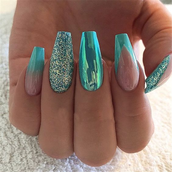 60 Gorgeous Glitter Acrylic Coffin Nails Designs