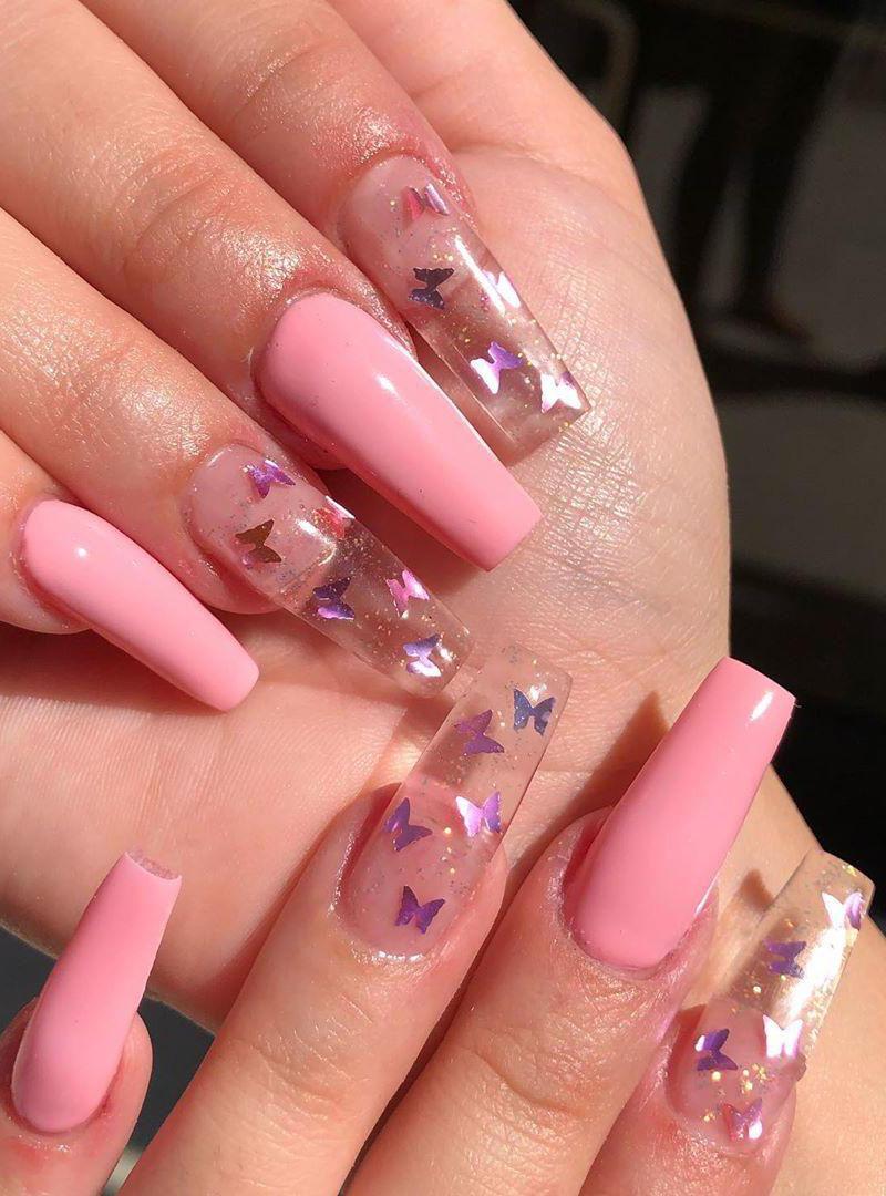 translucent pink clear pink acrylic nails