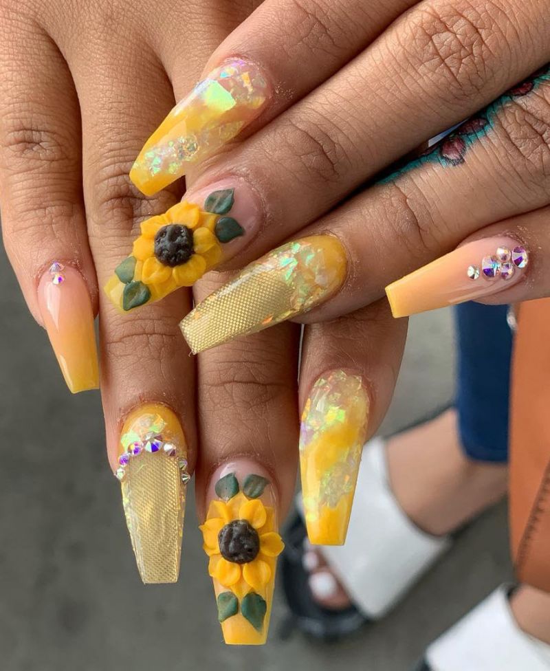 51 Bright Sunflower Nail Art Designs to Inspire You