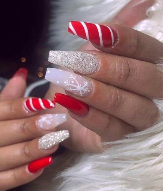 50 Festive Red Coffin Christmas Nails to Inspire You