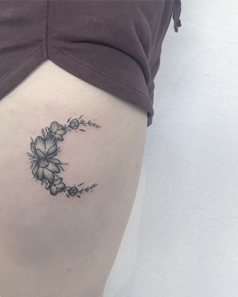 30 Elegant Floral Moon Tattoos You Must Try