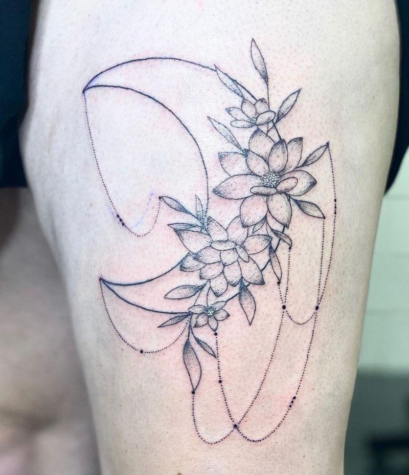 30 Elegant Floral Moon Tattoos You Must Try