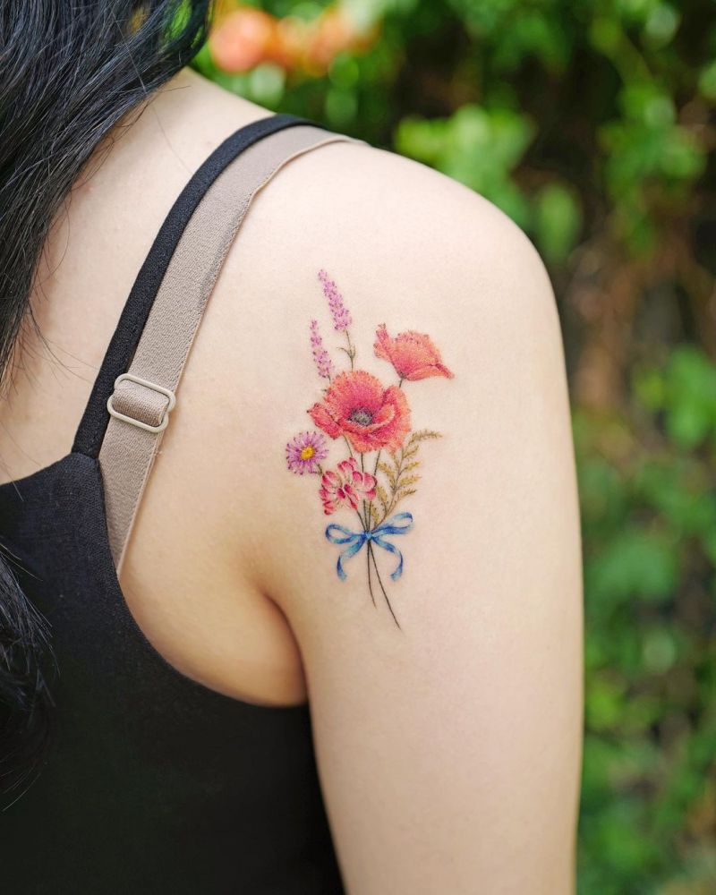 30 Pretty Bouquet Tattoos You Will Love