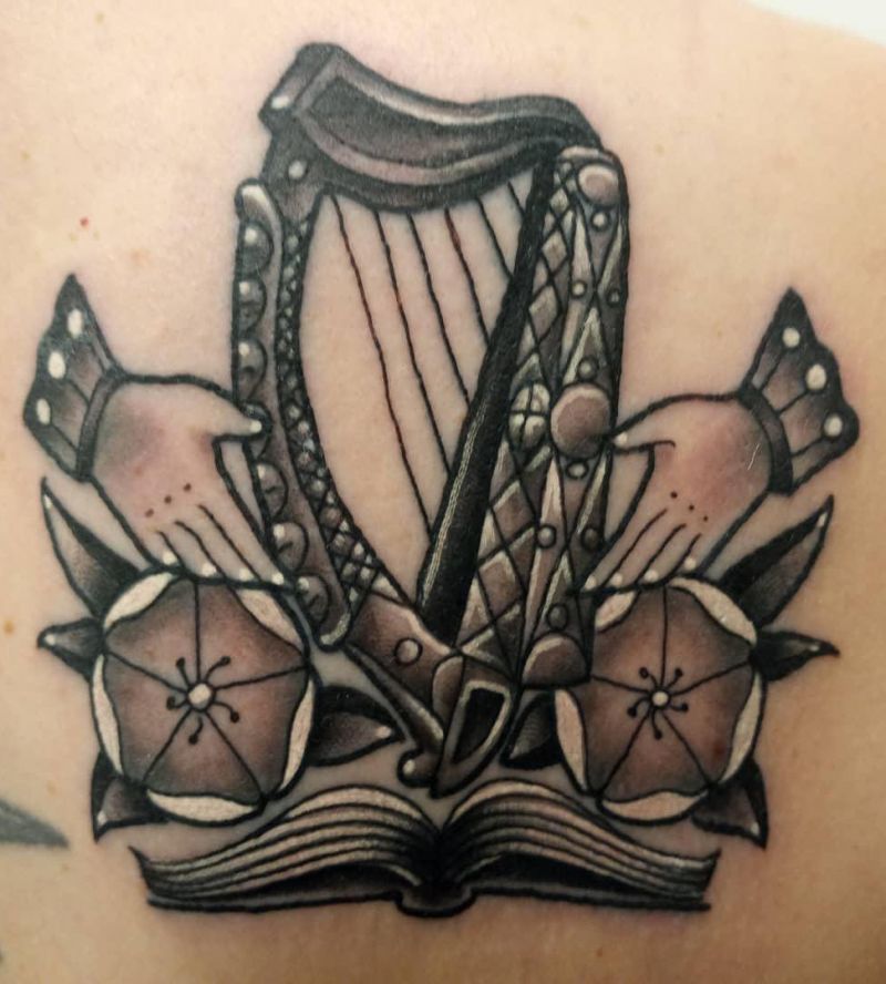 30 Elegant Harp Tattoos You Can Copy