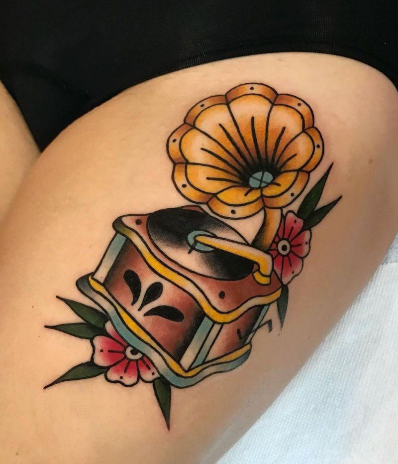 30 Unique Record Player Tattoos for Your Inspiration