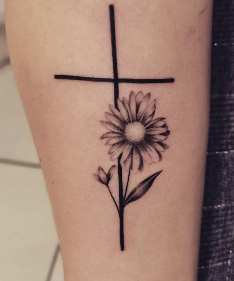 30 Elegant Cross Flower Tattoos You Can Copy