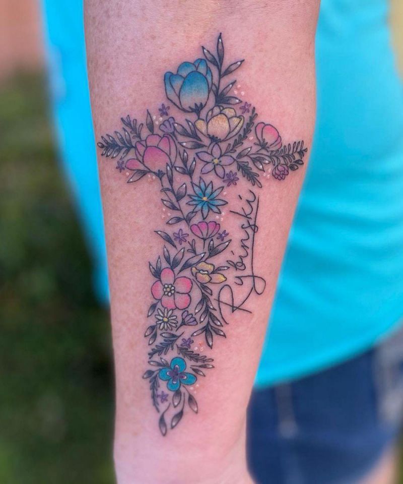 30 Elegant Cross Flower Tattoos You Can Copy