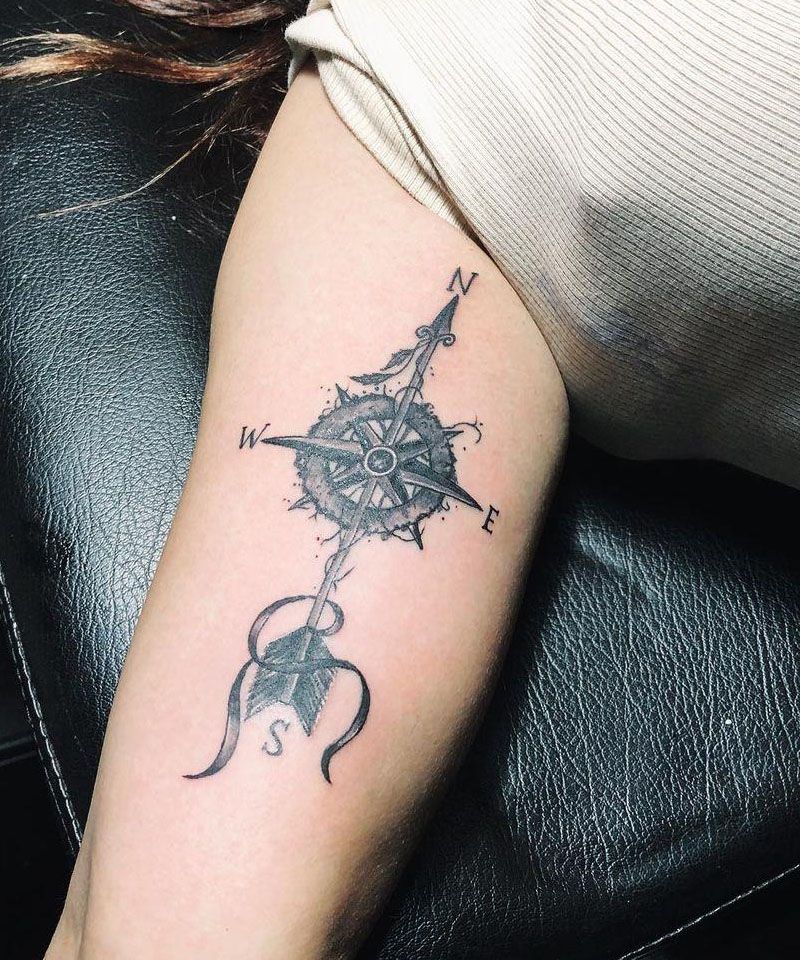 30 Elegant Arrow Compass Tattoos You Can Copy