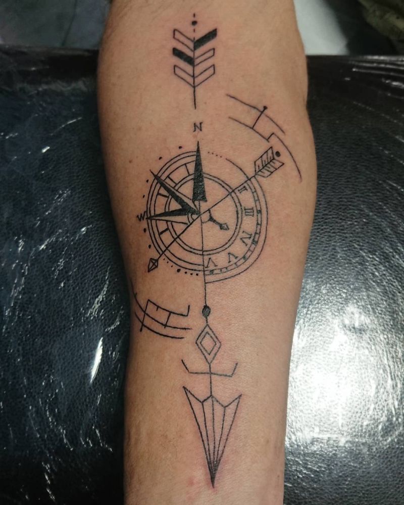 30 Elegant Arrow Compass Tattoos You Can Copy