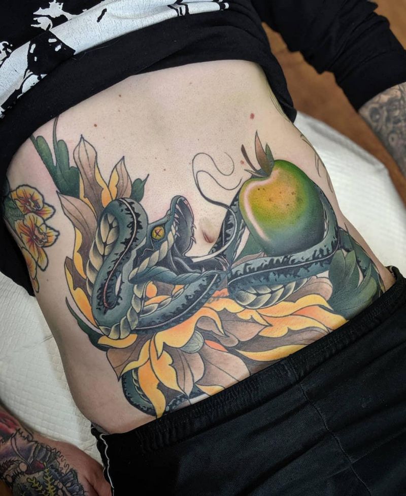 30 Great Snake and Apple Tattoos You Can Copy