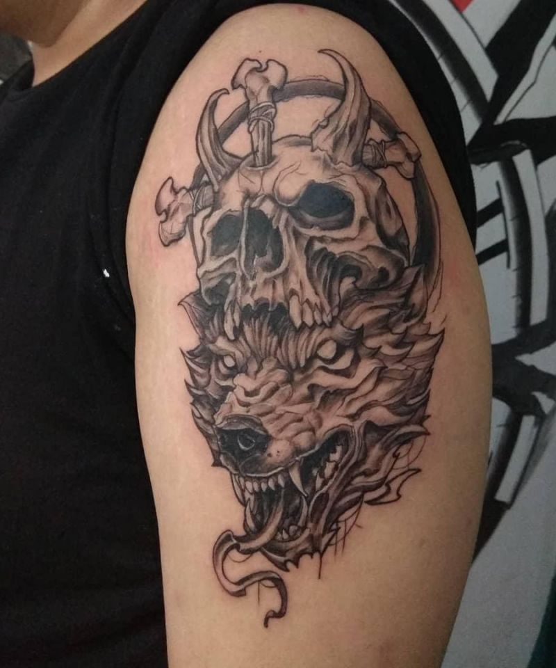 30 Great Wolf Skull Tattoos to Inspire You