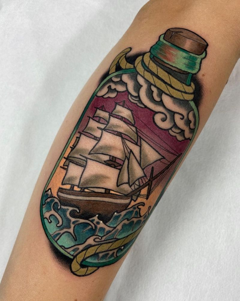 30 Unique Ship In A Bottle Tattoos You Must Love