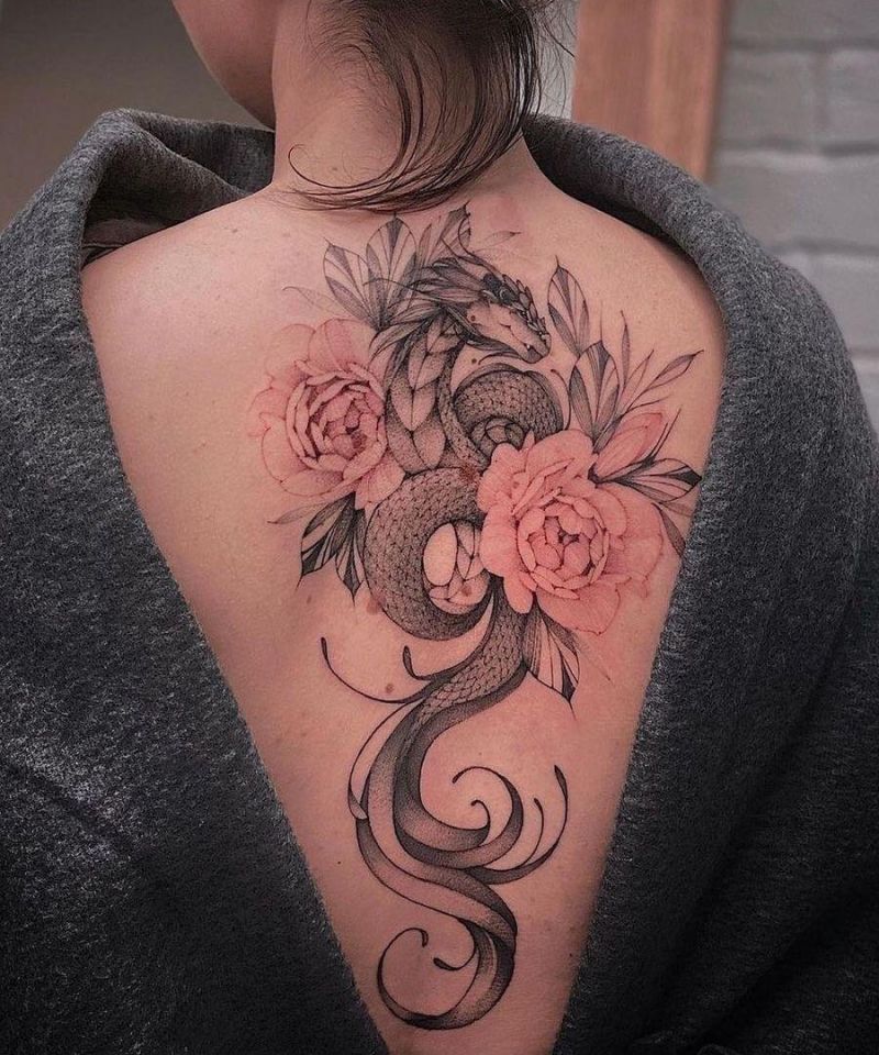 30 Elegant Dragon and flower Tattoos You Can Copy