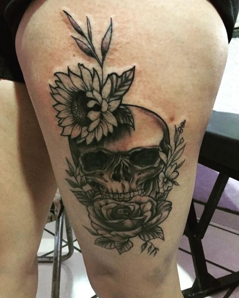 30 Elegant Flower Skull Tattoos for Your Inspiration