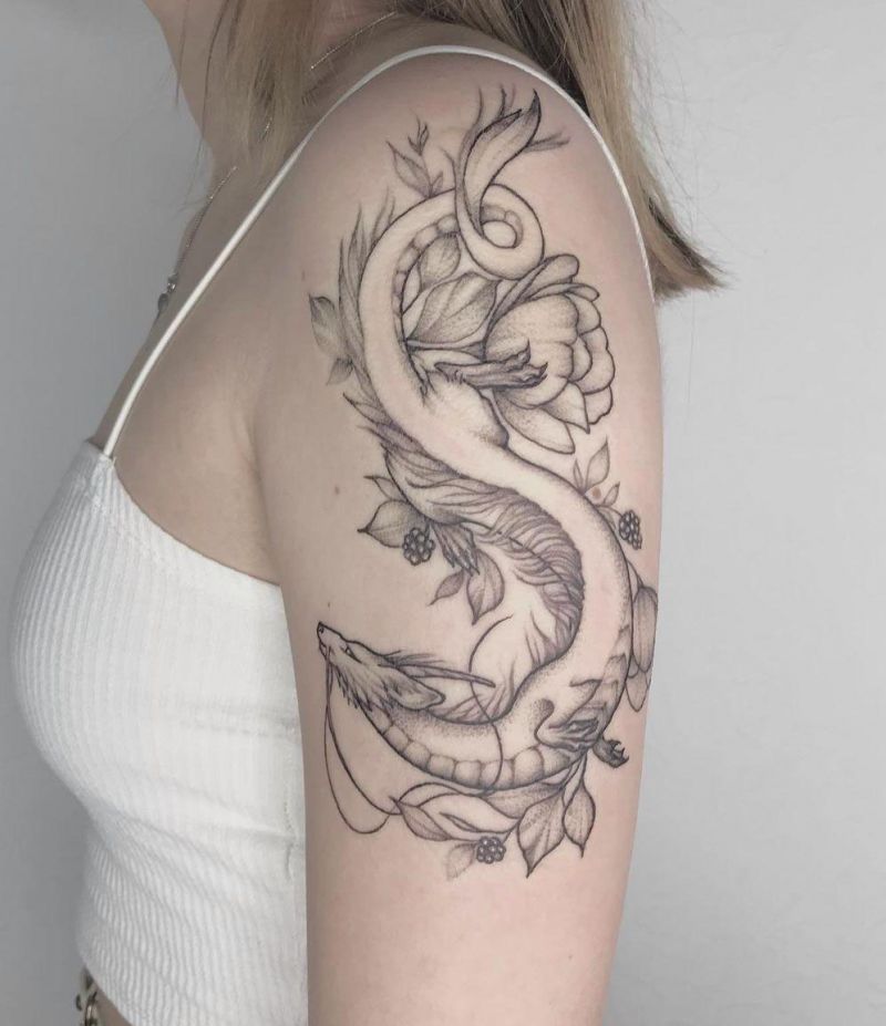 30 Elegant Dragon and flower Tattoos You Can Copy