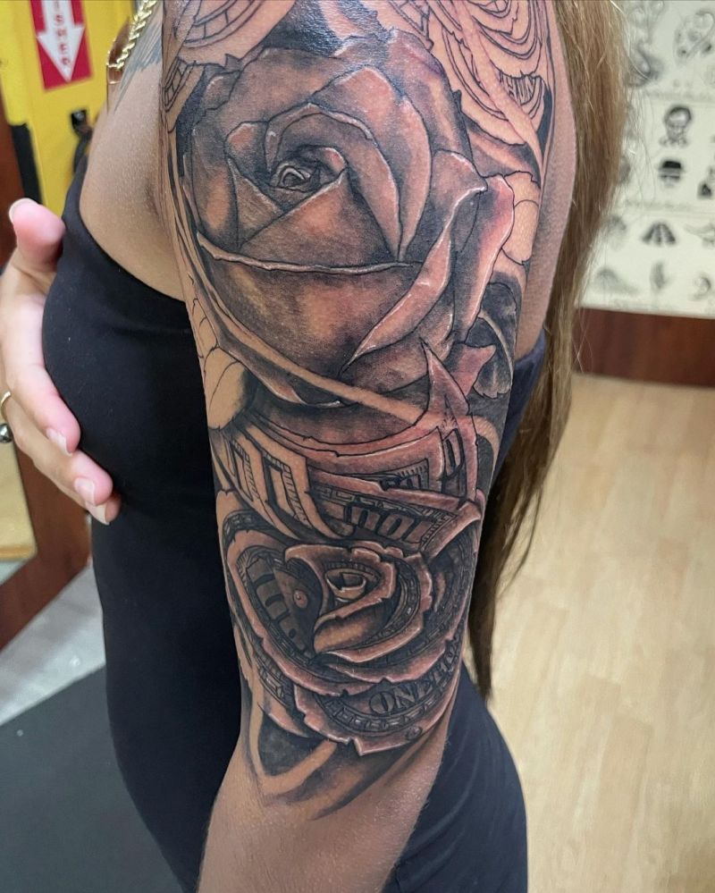 30 Pretty Money Rose Tattoos to Inspire You