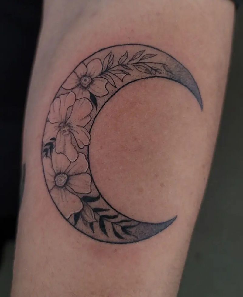 30 Classy Moon Flower Tattoos for Your Inspiration