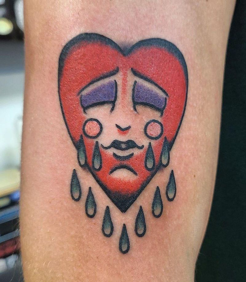 30 Excellent Crying Heart Tattoos You Must Love