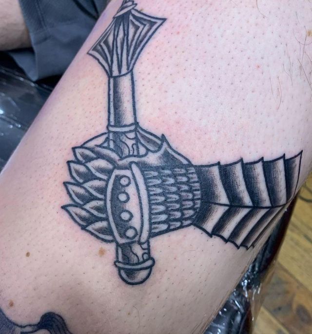 Unique Knight Armor Glove Tattoo on Leg
