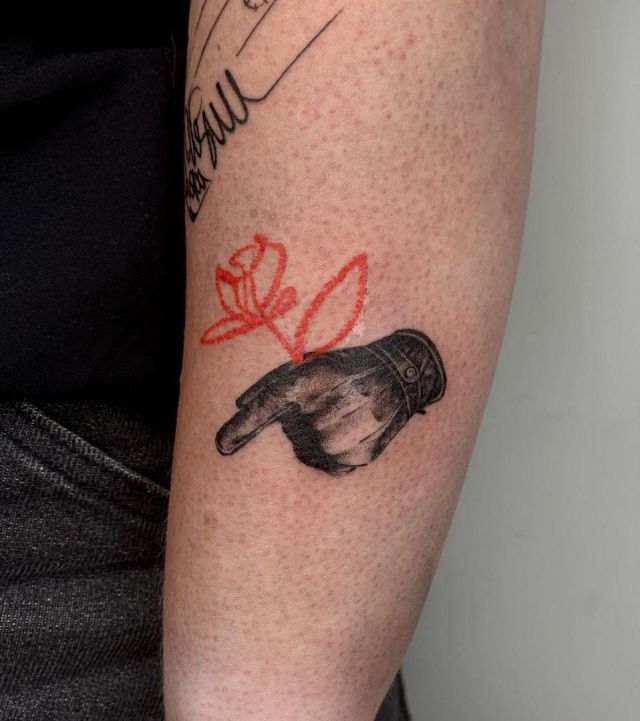 Arm Black Glove Tattoo with Flower
