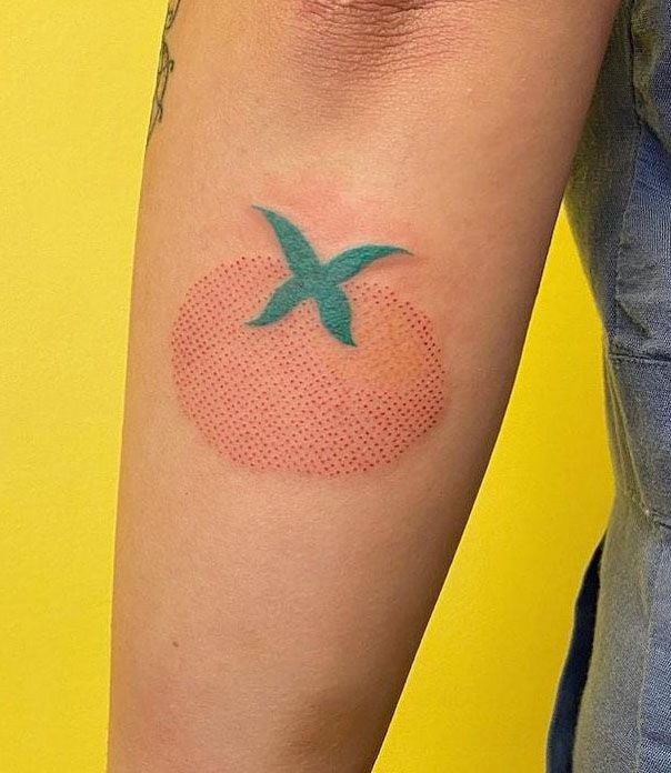 Pink Tomato Tattoo on Arm