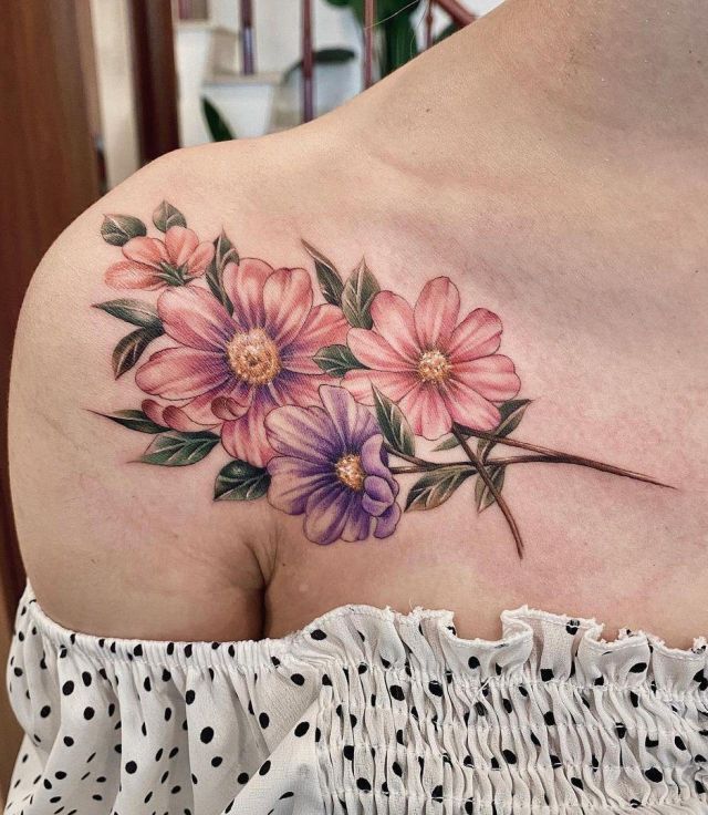 20 Elegant Cosmos Flower Tattoos Make You Charming