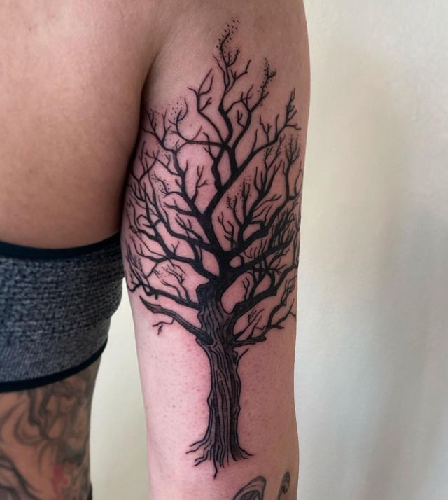 Cool Dead Tree Tattoo on Upper Arm