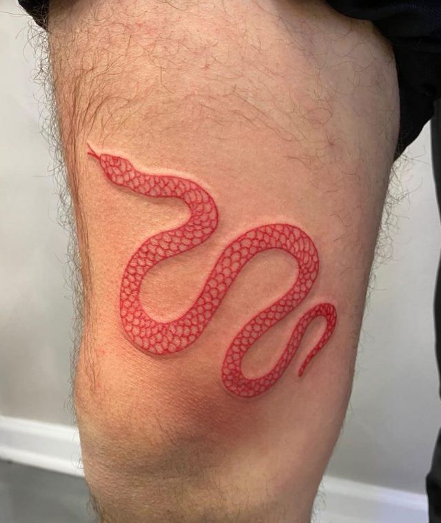 Red Snake Tattoo on Leg