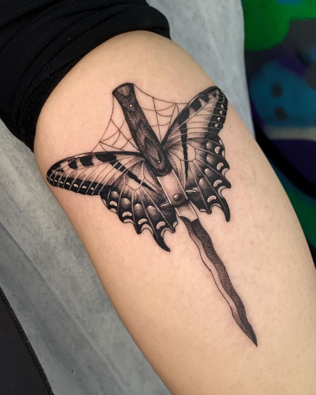 Butterfly Switchblade Tattoo on Leg