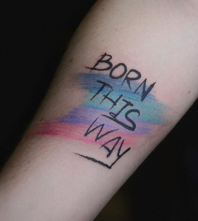 Rainbow Born This Way Tattoo on Arm