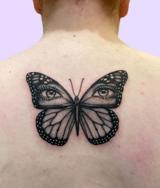 Monarch Butterfly Tattoo with Eyes on Back