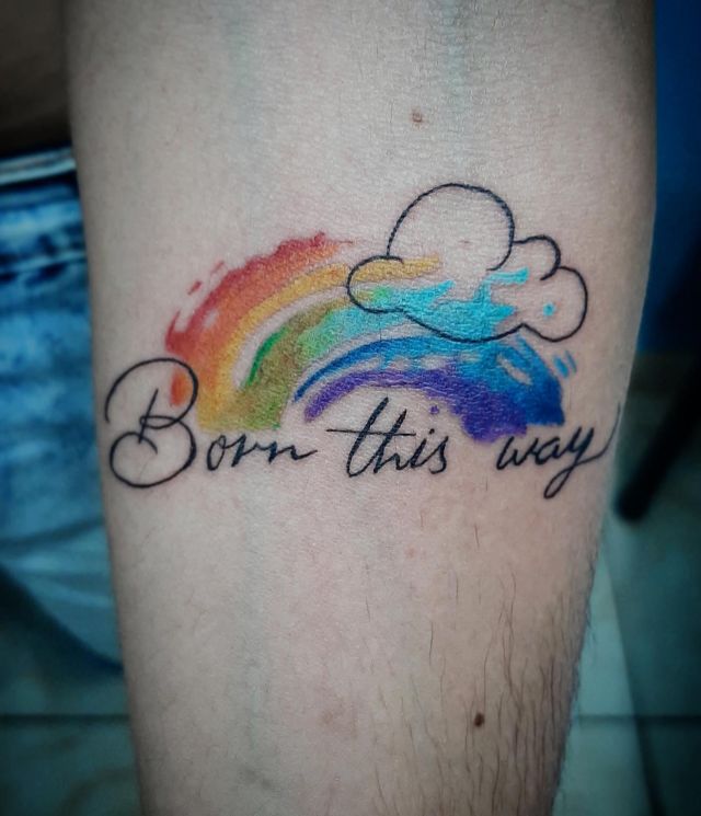 Rainbow Born This Way Tattoo on Arm