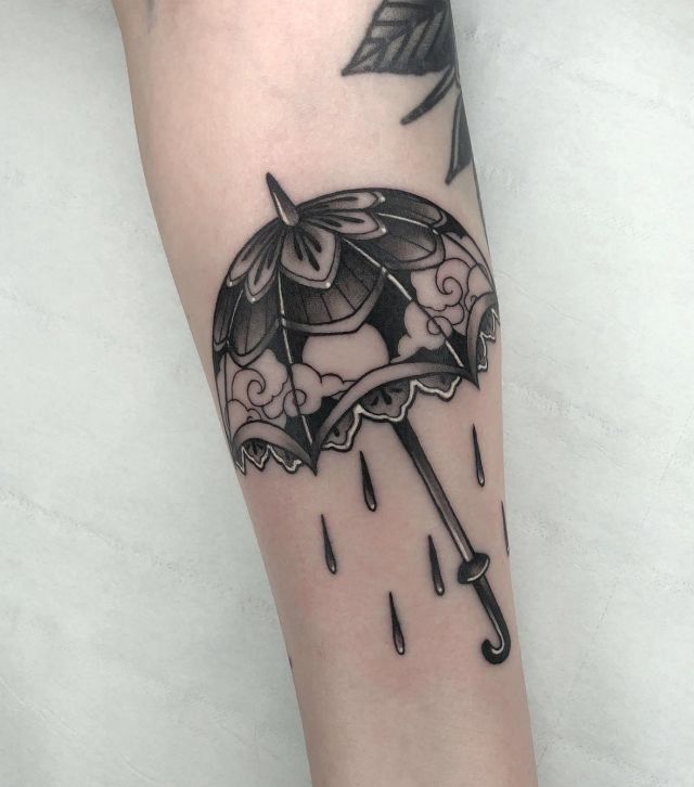 Umbrella Rainy Weather Tattoo on Arm