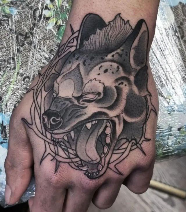 Black Hyena Tattoo on Hand