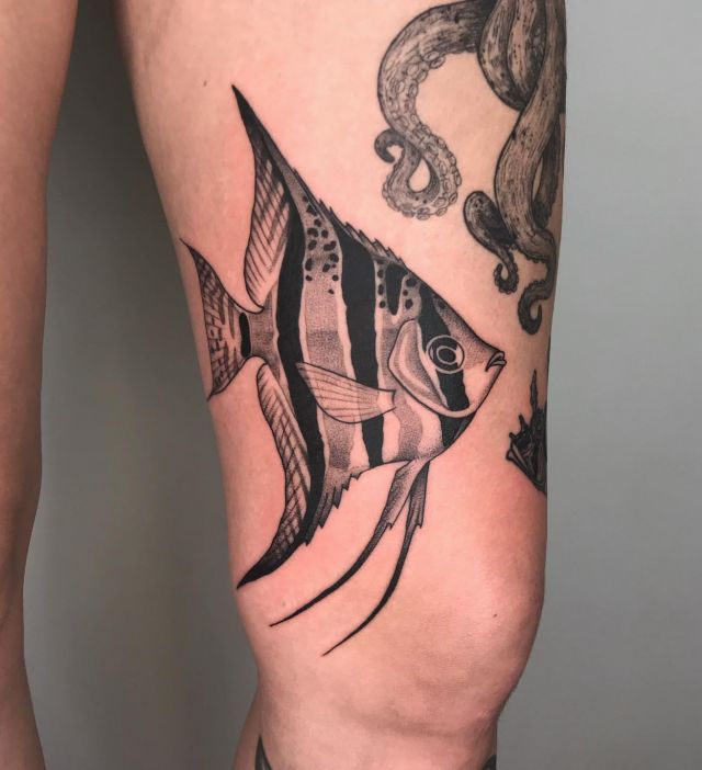 Unique Angelfish Tattoo on Leg