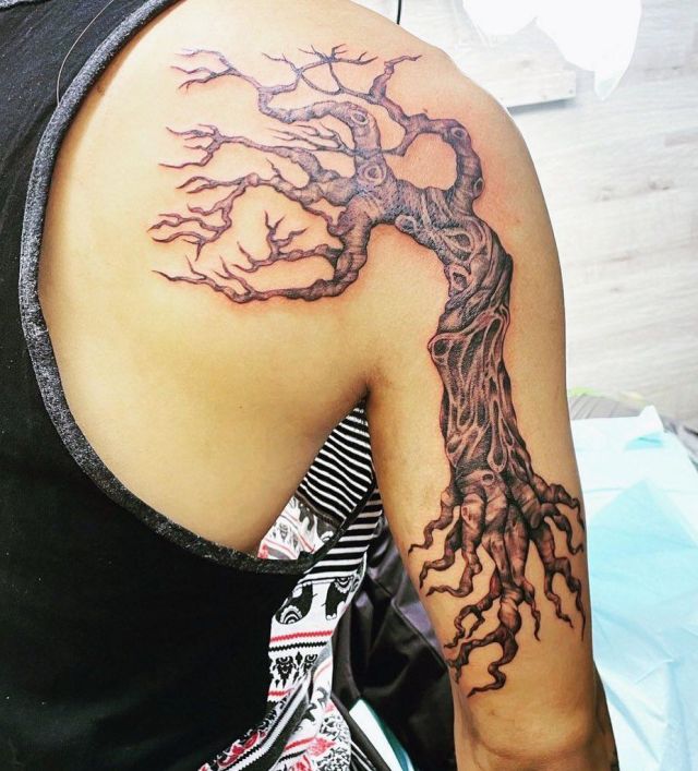 Cool Dead Tree Tattoo on Shoulder