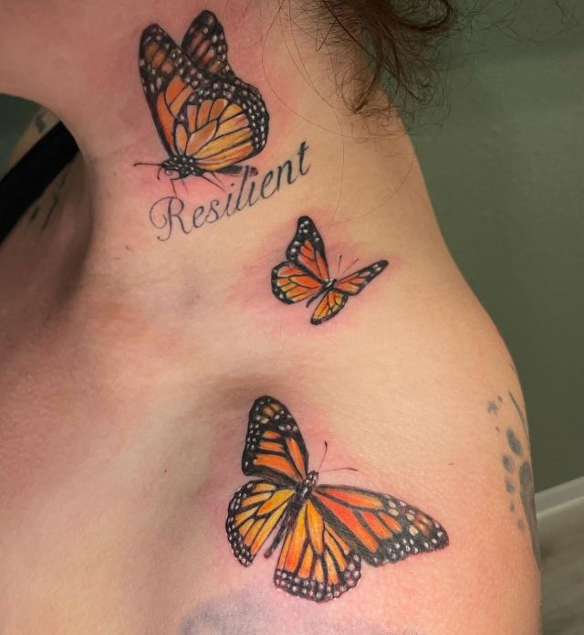Three Monarch Butterflies Tattoo on Shoulder