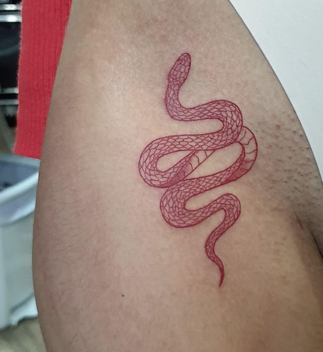 Red Snake Tattoo on Bikini Line
