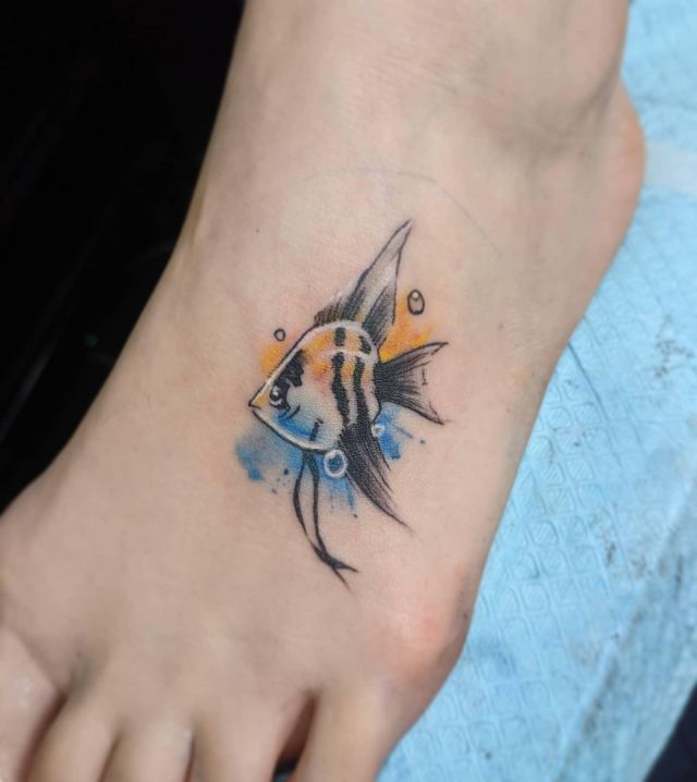 Colorful Angelfish Tattoo on Foot