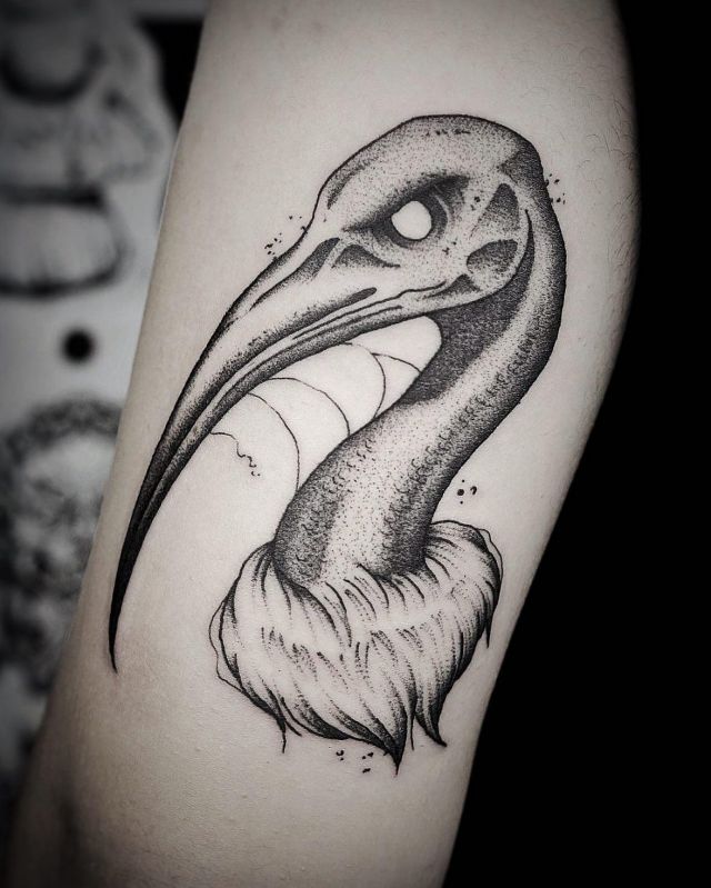 Unique Ibis Tattoo on Upper Arm
