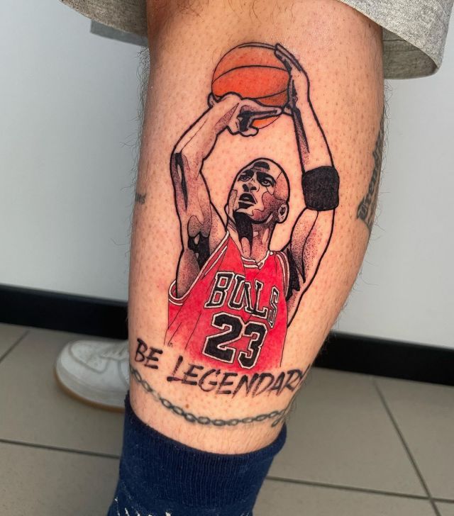 Michael Jordan Shooting Tattoo on Leg