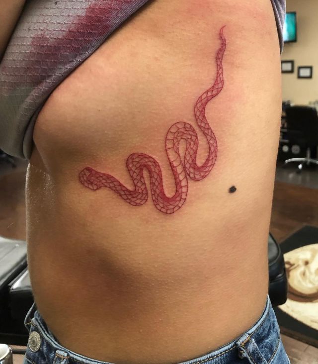 Red Snake Tattoo on Rib