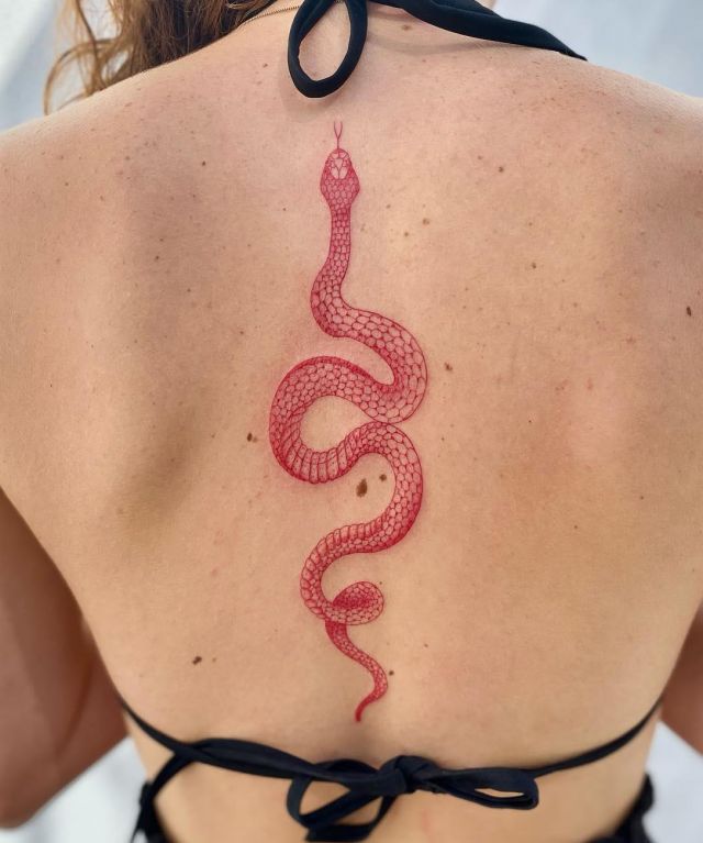 Red Snake Tattoo on Back
