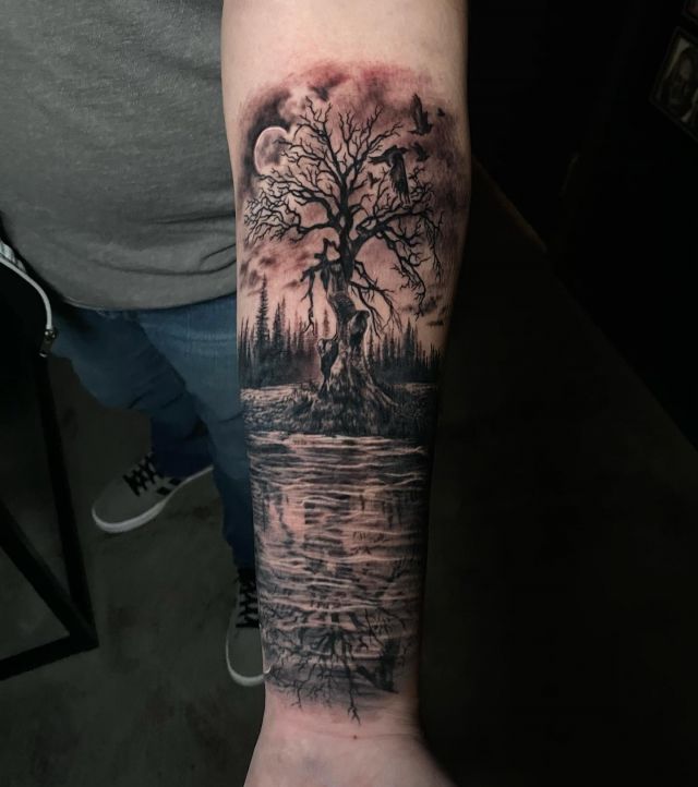Pretty Dead Tree Tattoo on Forearm