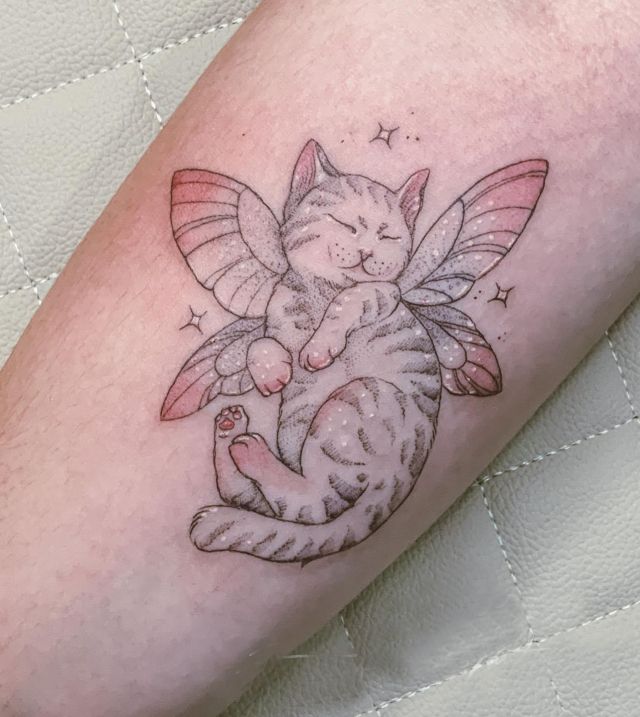 Dreaming Fairy Cat Tattoo on Arm