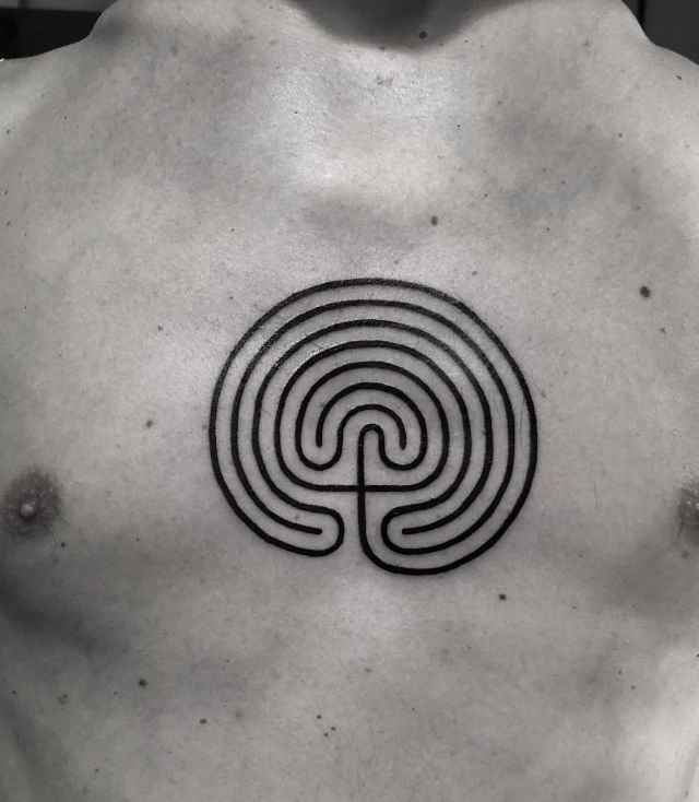 Brain Maze Tattoo on Chest