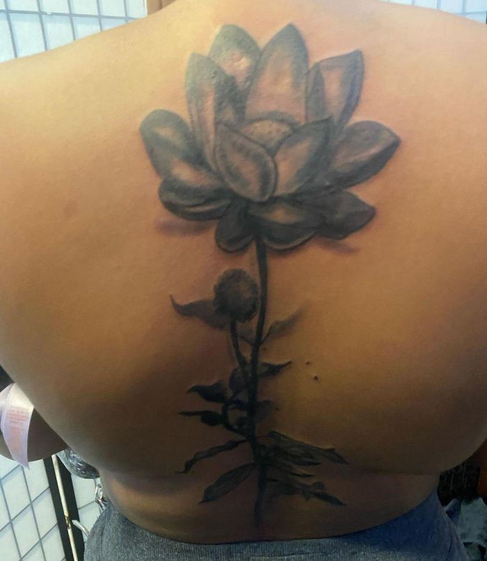 Big Black Lotus Tattoo on Back