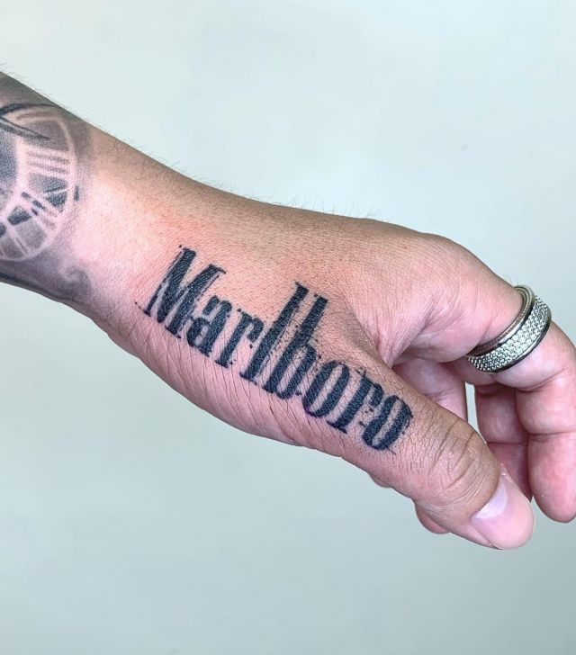 Marlboro Tattoo on Thumb