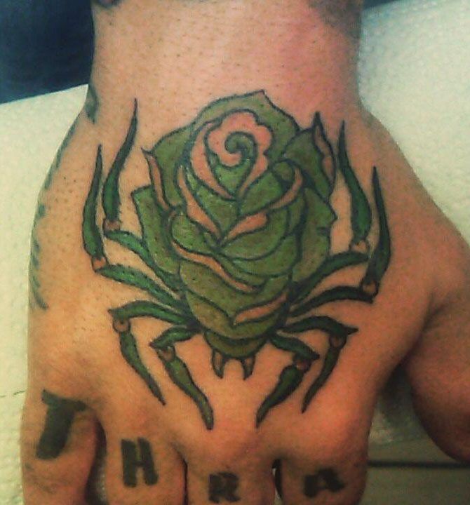 Hand Crab Green Rose Tattoo