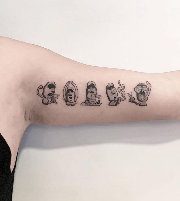 Cute Moai Tattoo on Upper Arm